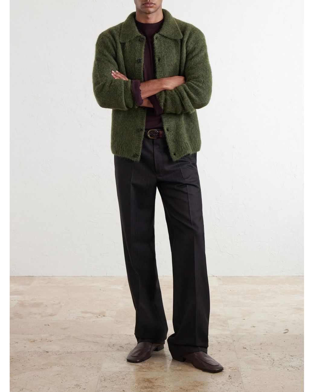 Dries Van Noten Green Mora Cropped Alpaca-Blend Cardigan for men
