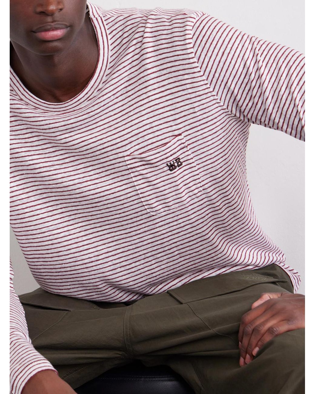 Wales Bonner Pink Hour Embroidered Striped Linen And Cotton-Blend T-Shirt for men