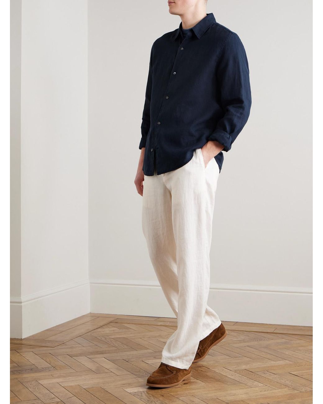 Mr P. Blue Garment-Dyed Linen Shirt for men