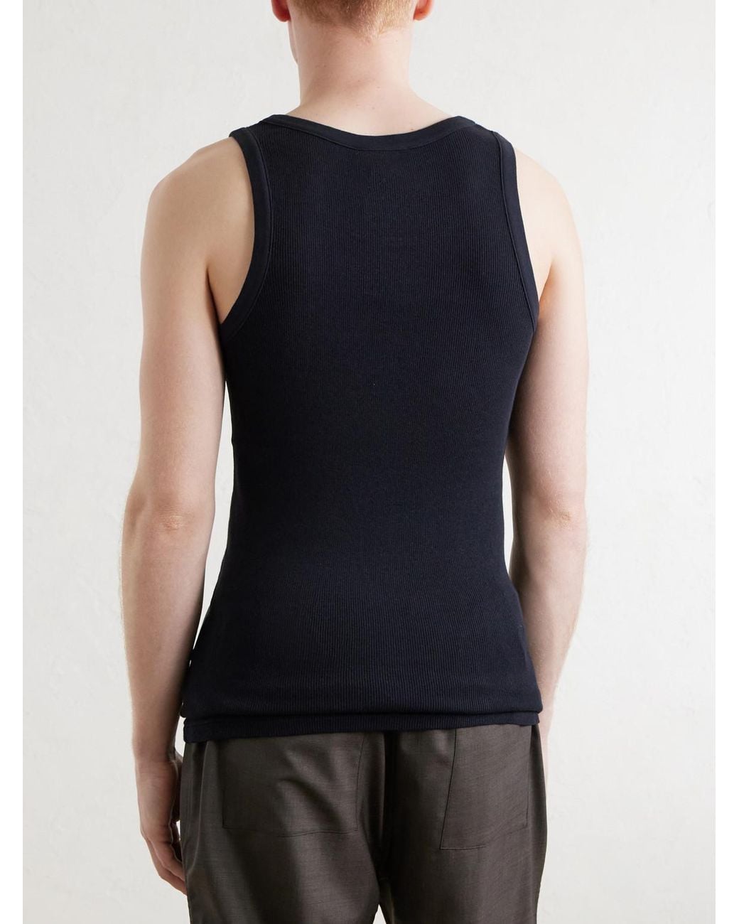 Auralee Blue Ribbed Organic Cotton-Jersey Tank Top for men