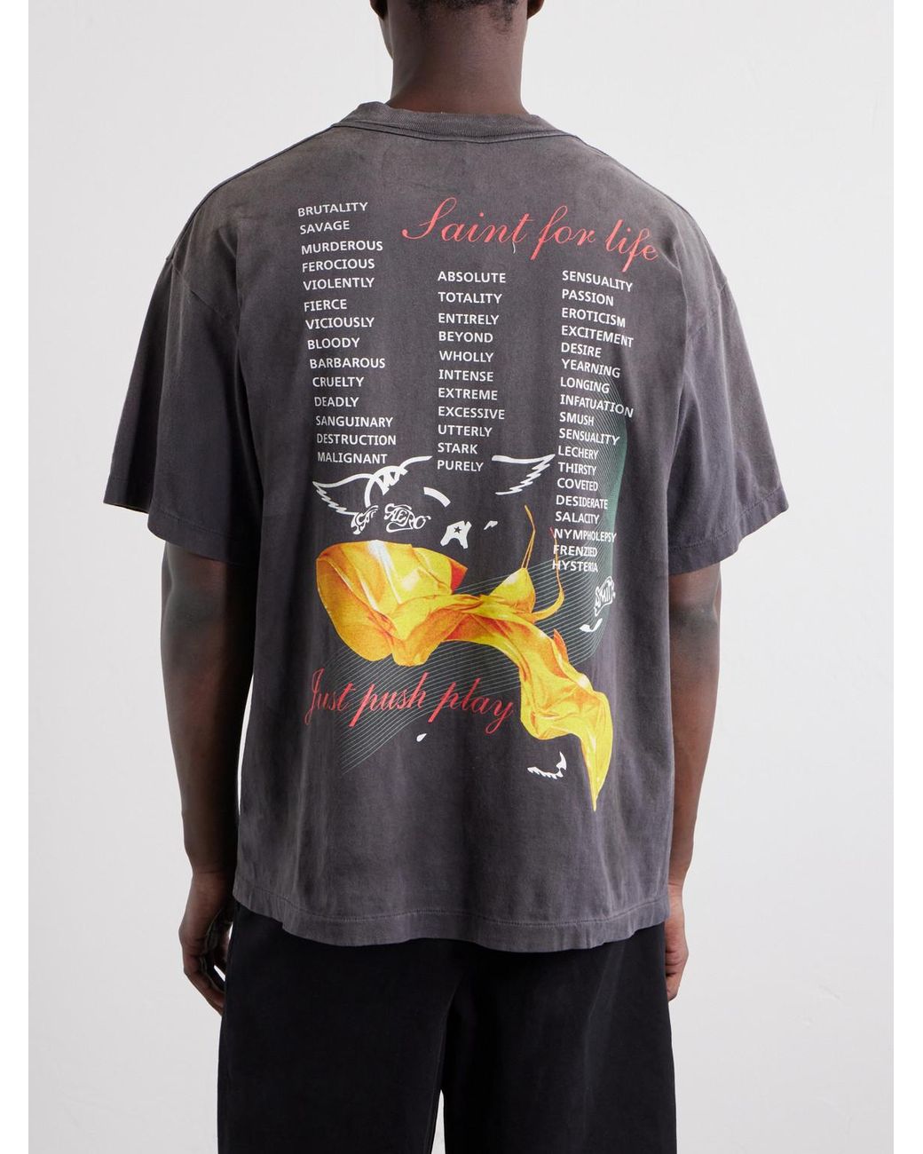SAINT Mxxxxxx Gray Aerosmith Paint-Splattered Printed Cotton-Jersey T-Shirt for men