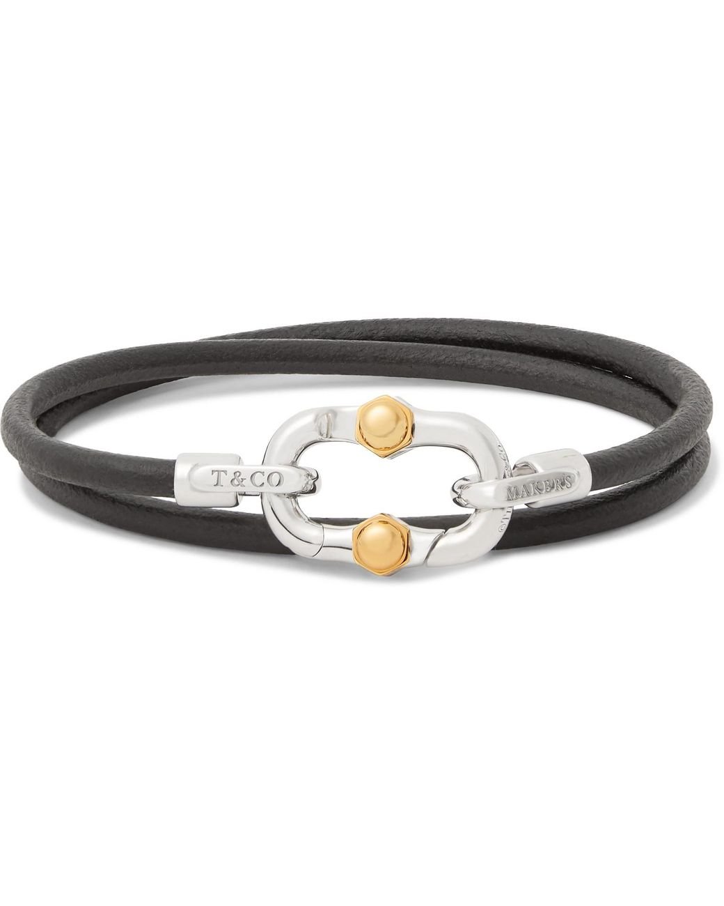 Tiffany & Co. Tiffany 1837 Makers Leather, Sterling Silver And 18-karat  Gold Wrap Bracelet in Black for Men | Lyst