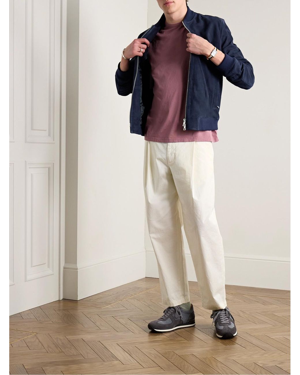 Mr P. Blue Suede Bomber Jacket for men