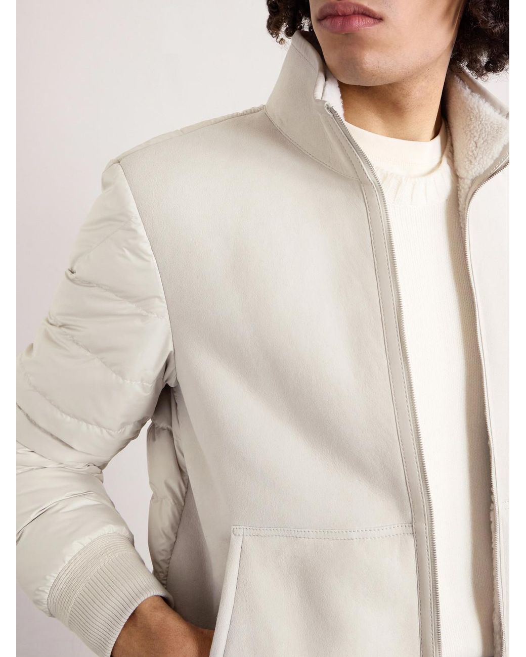 Moncler Natural Crachin Reversible Leather-Trimmed Quilted Shell And Shearling Down Jacket for men