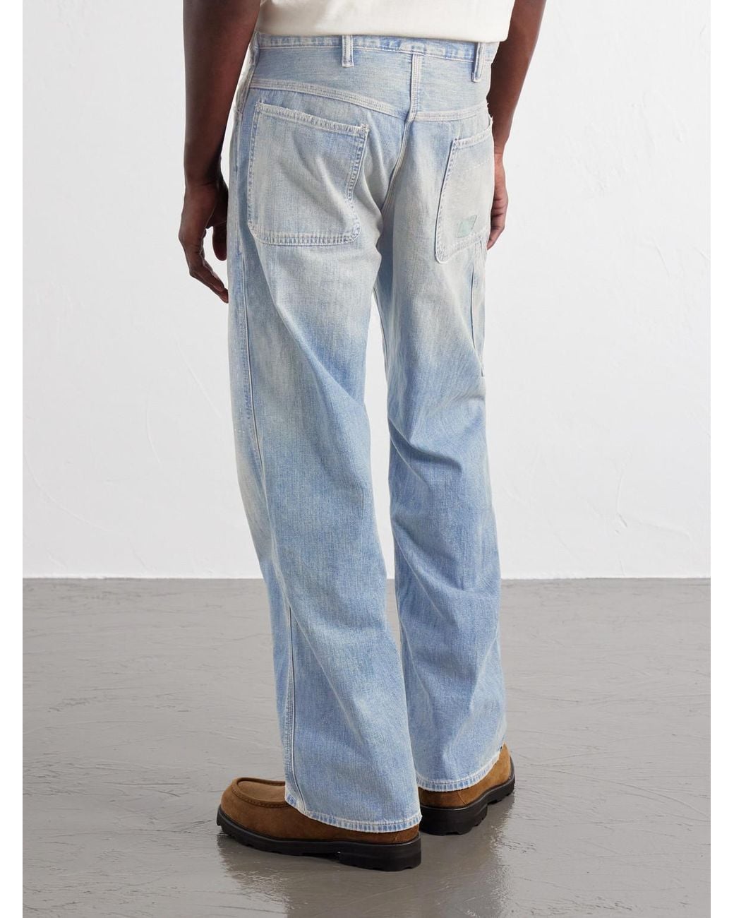 RRL Blue Straight-Leg Distressed Jeans for men