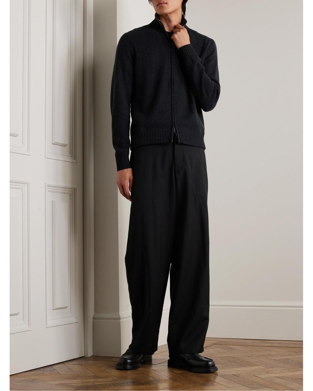 Loro Piana Blue Cashmere Zip-Up Sweater for men