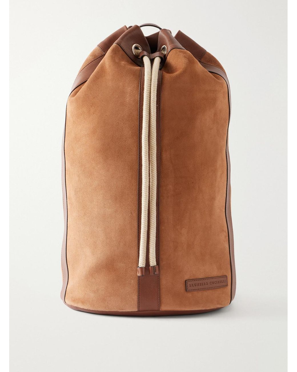 Brunello Cucinelli Brown Leather-Trimmed Suede Backpack for men