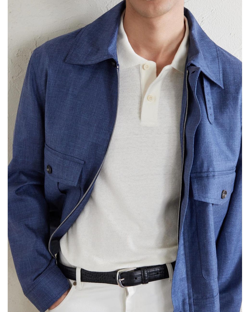 Mr P. White Organic Cotton And Linen-Blend Piqué Polo Shirt for men