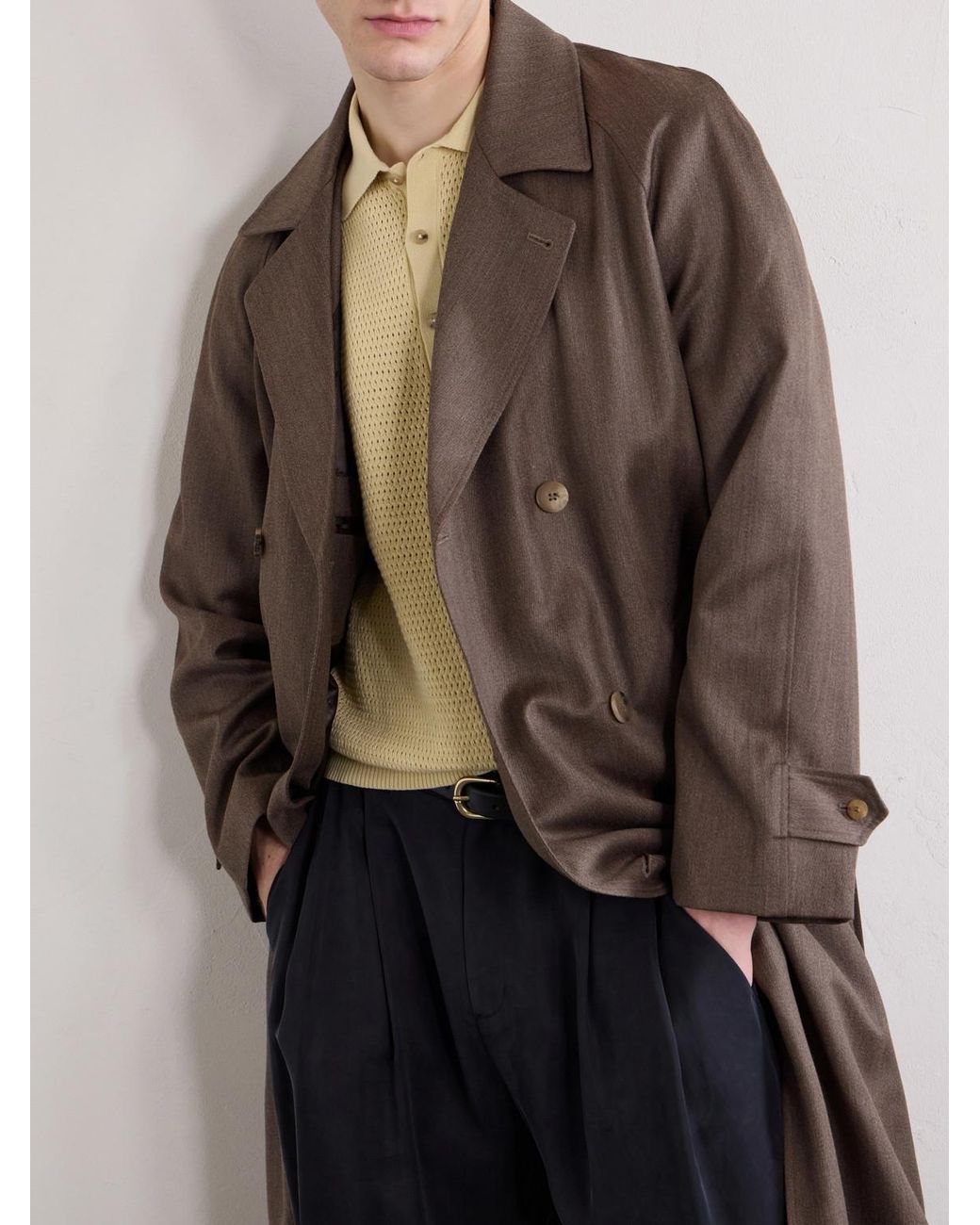 De Bonne Facture Brown Grandad Double-Breasted Wool And Cotton-Blend Coat for men