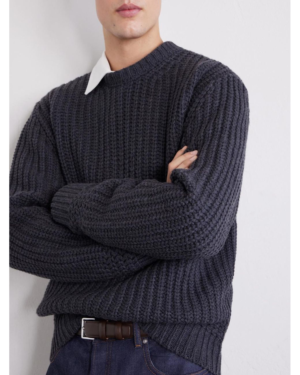 A.P.C. Blue Ron Ribbed Wool Sweater for men
