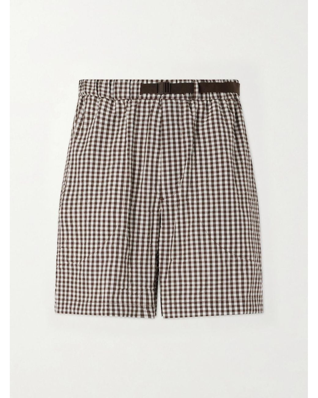 Moncler Brown Straight-Leg Belted Checked Cotton-Blend Shorts for men