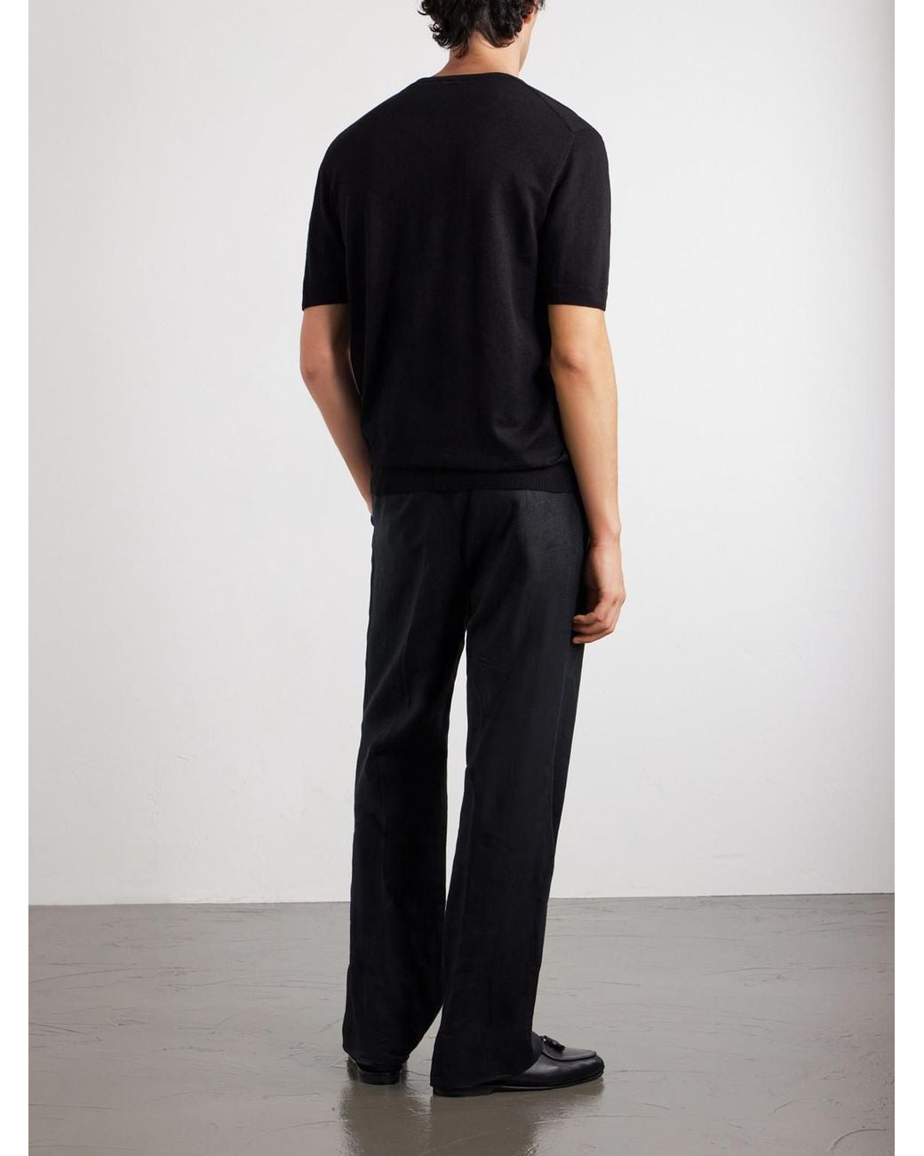 J. Mueser Black Knitted Linen And Cotton-blend T-shirt for men