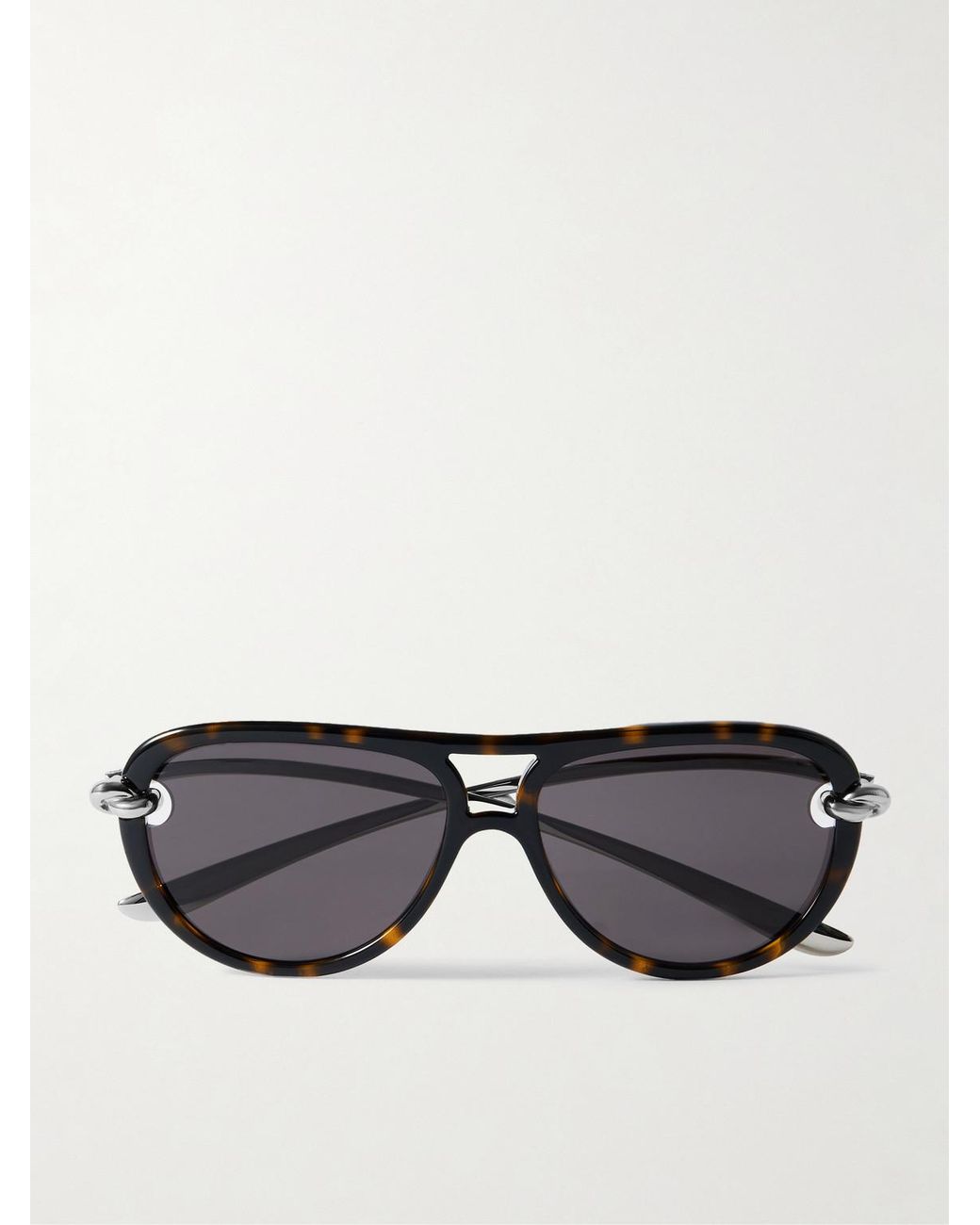 Bottega Veneta Black Double-bridge Aviator-style Tortoiseshell Acetate And Silver-tone Sunglasses for men