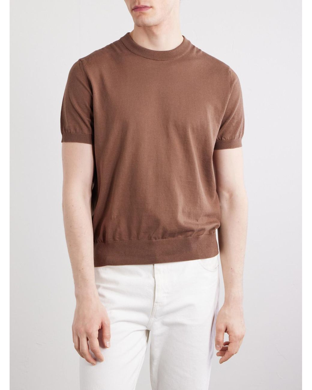 Brioni Brown Knitted Cotton T-Shirt for men