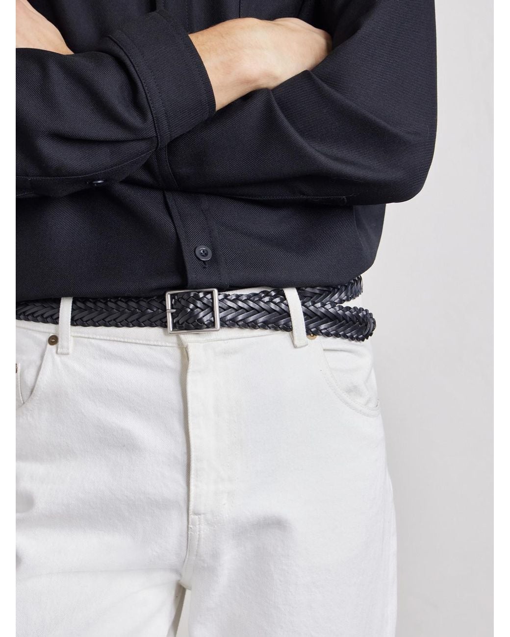 Nili Lotan Black 3cm Nic Woven Leather Belt for men