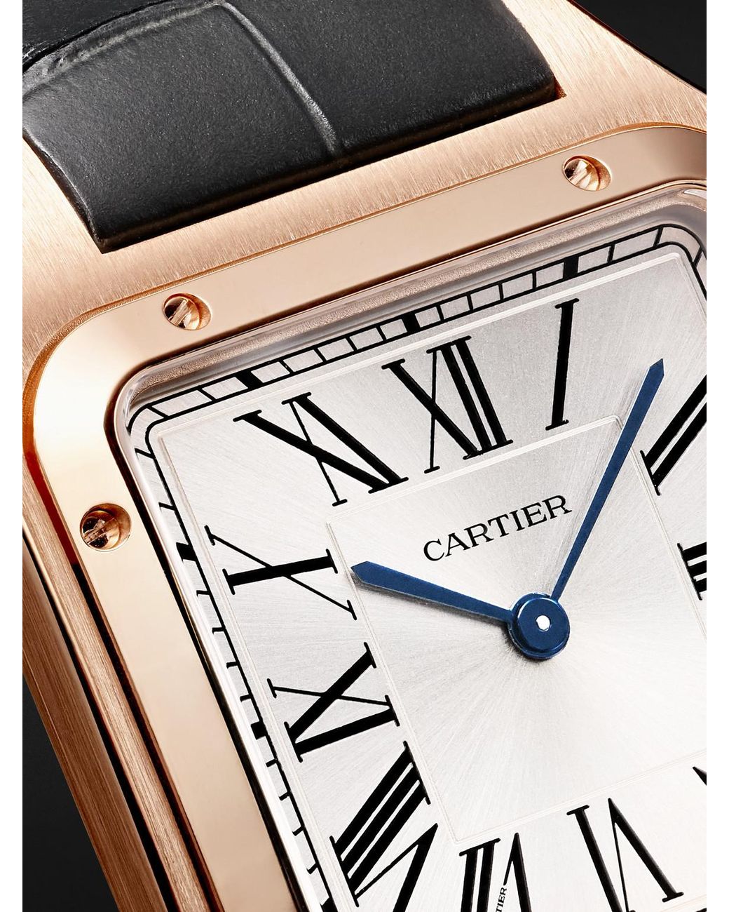 Cartier Black Santos-Dumont Large 18-Karat Rose Watch, Ref. Wgsa0116 for men