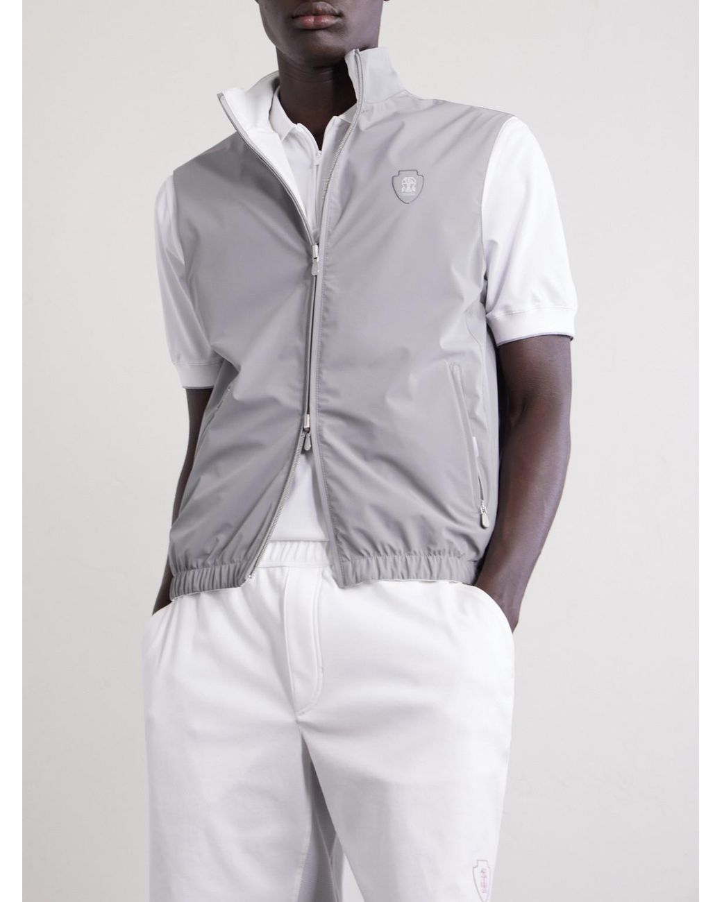 Brunello Cucinelli White Logo-Appliquéd Shell Golf Jacket for men