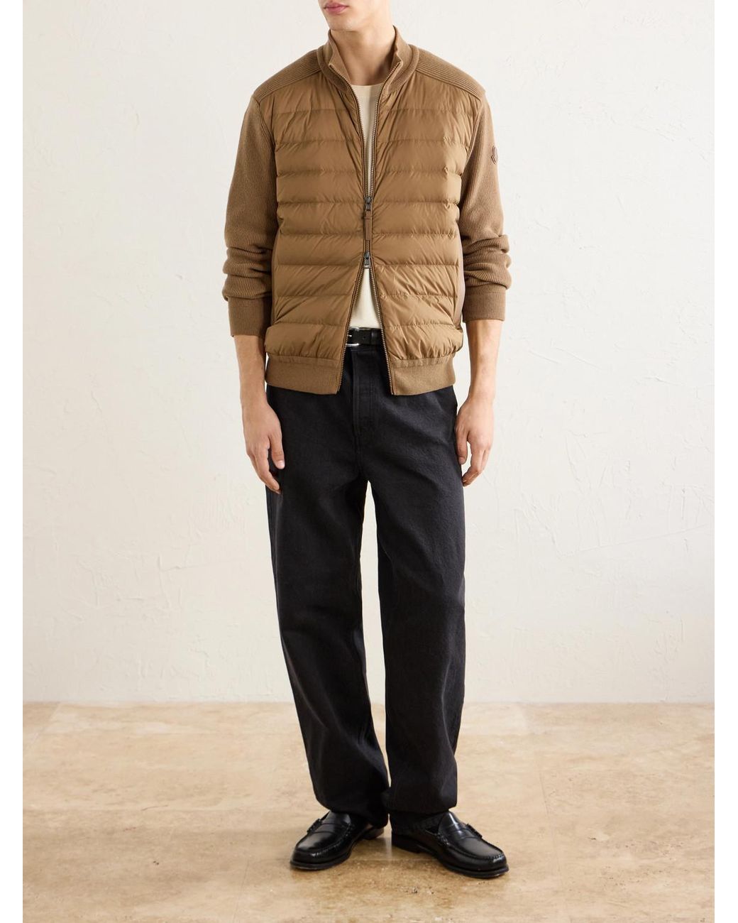Moncler Natural Logo-Appliquéd Wool-Blend And Quilted Shell Down Jacket for men