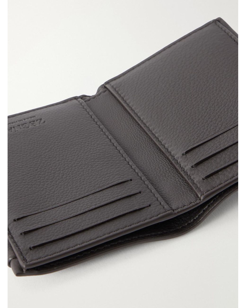 Zegna Black Logo-Embellished Full-Grain Leather Wallet for men