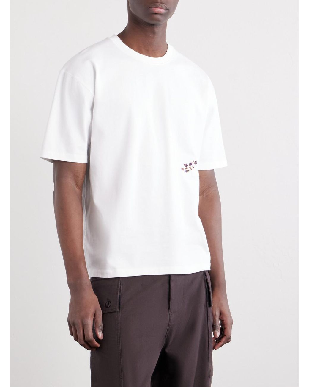 Drake's White Blackthorn Embroidered Cotton-Jersey T-Shirt for men