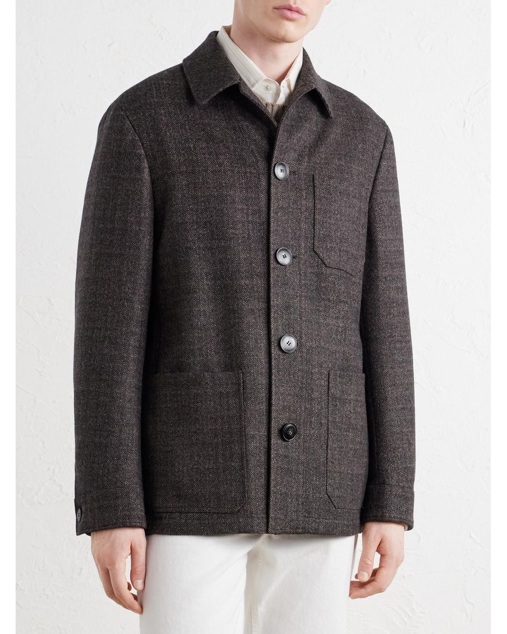 Canali Black Wool And Cashmere-Blend Overshirt for men