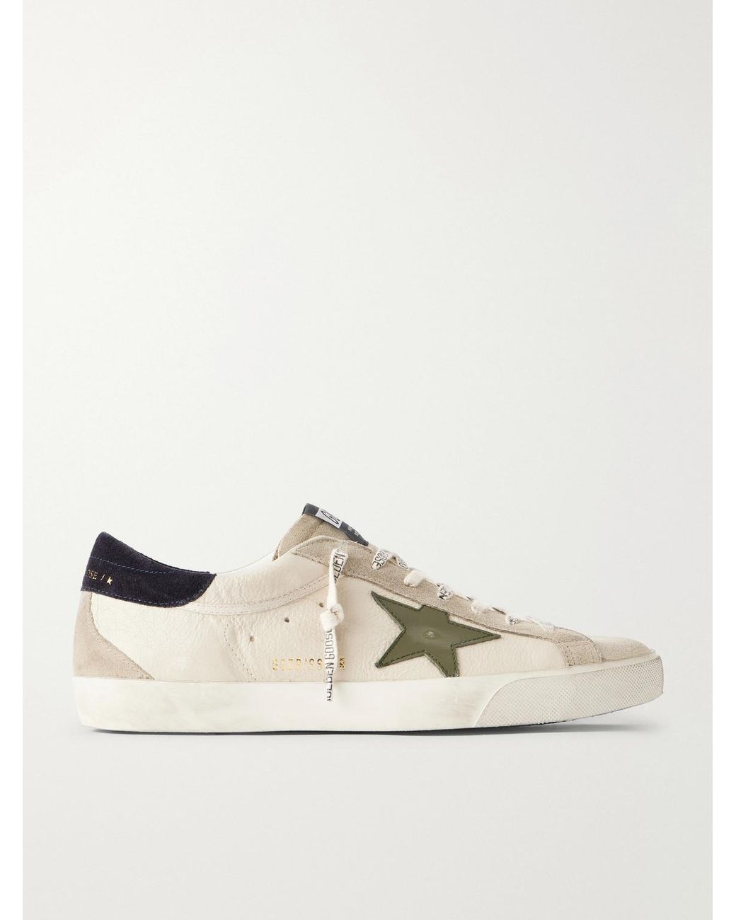 Golden Goose Deluxe Brand Natural Super-Star Distressed Suede -Trimmed Leather Sneakers for men