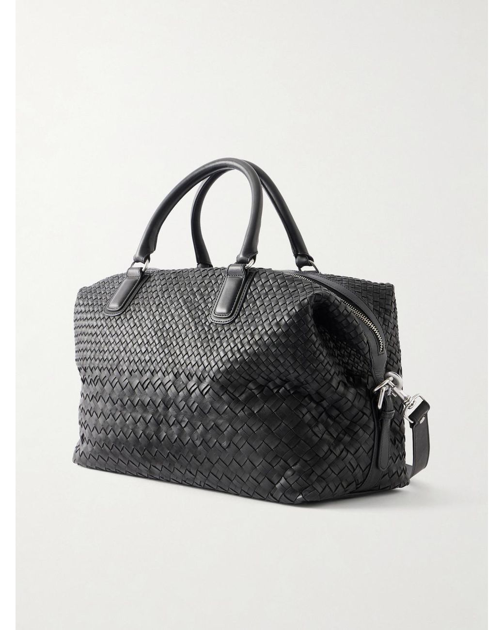 Officine Creative Black Woven Leather Weekend Bag for men