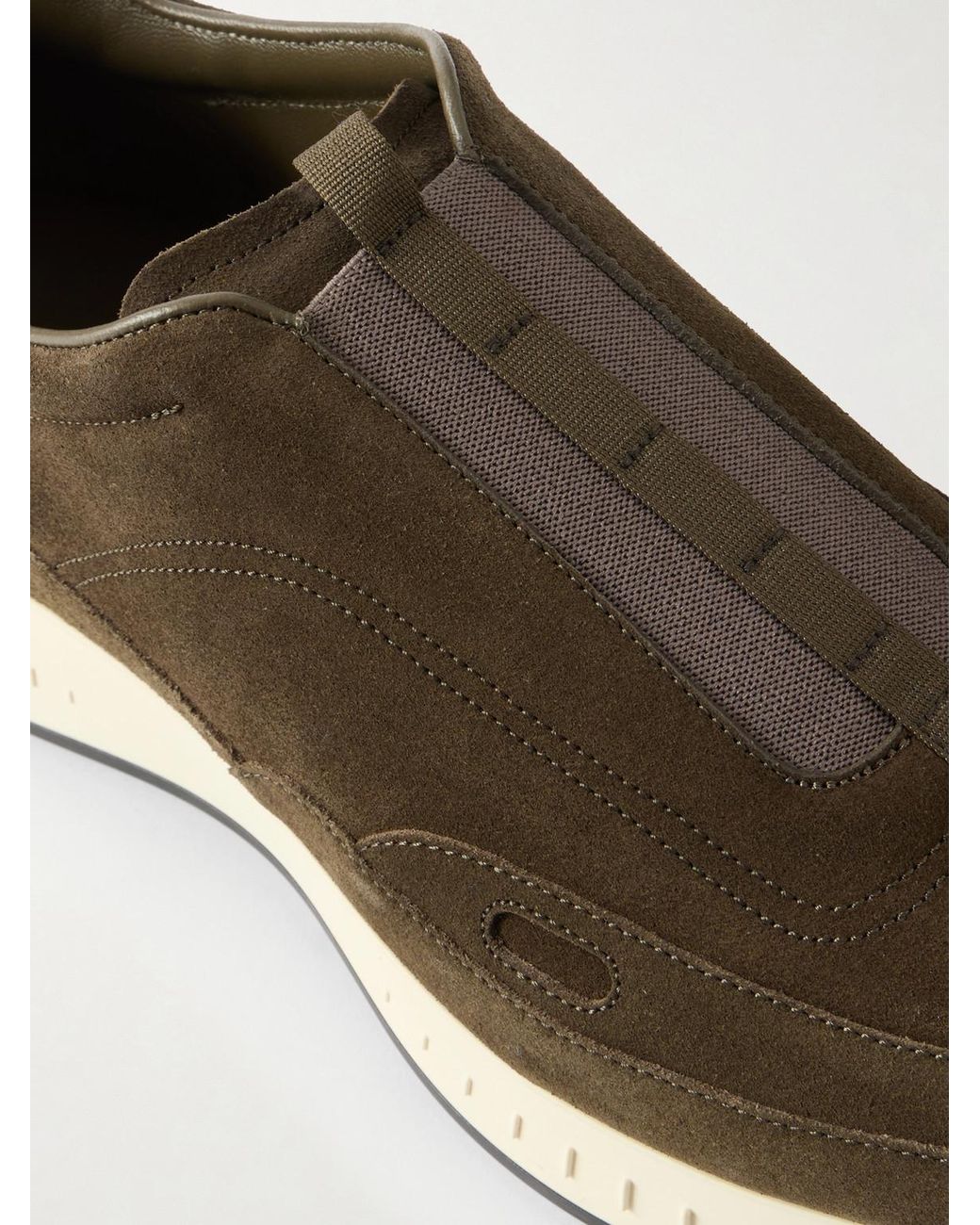 John Lobb Brown Elastic Stream Suede Sneakers for men