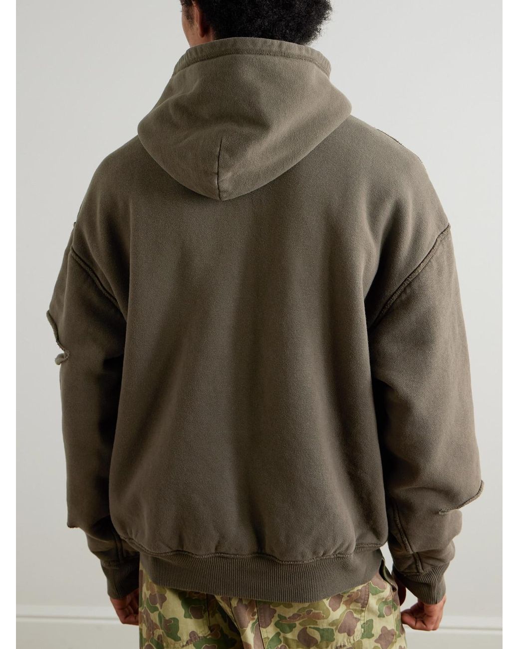 Kapital Green Reversible Distressed Printed Cotton-Jersey Hoodie for men