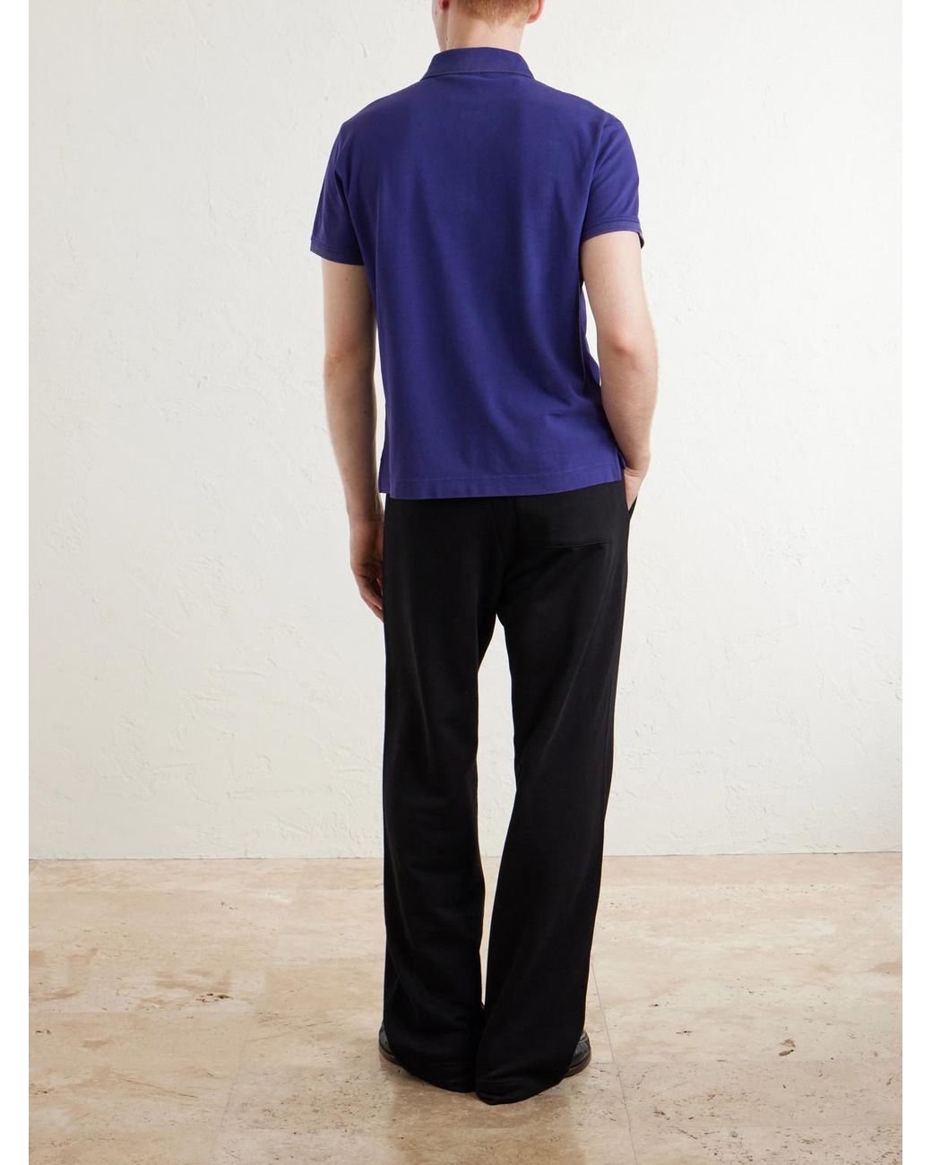 Acne Blue Logo-Embroidered Cotton-Piqué Polo Shirt for men