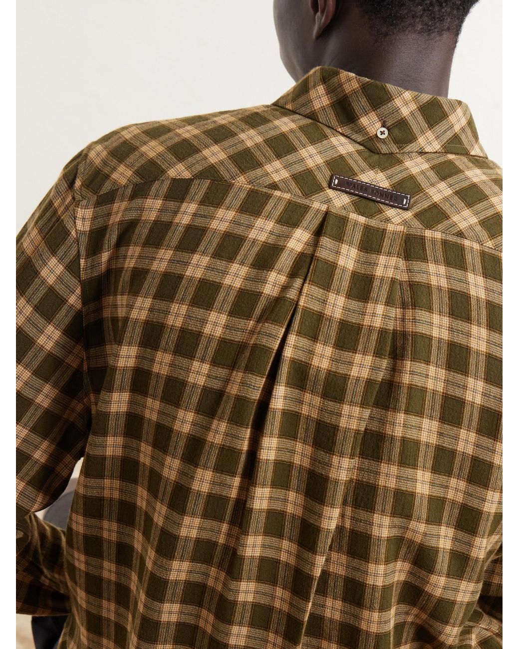 Wales Bonner Natural Canopy Button-Down Logo-Embroidered Checked Cotton Shirt for men