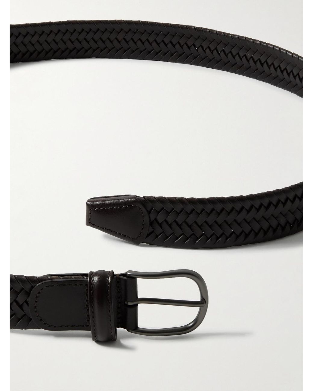 Andersons Black 3.5Cm Woven Leather Belt for men
