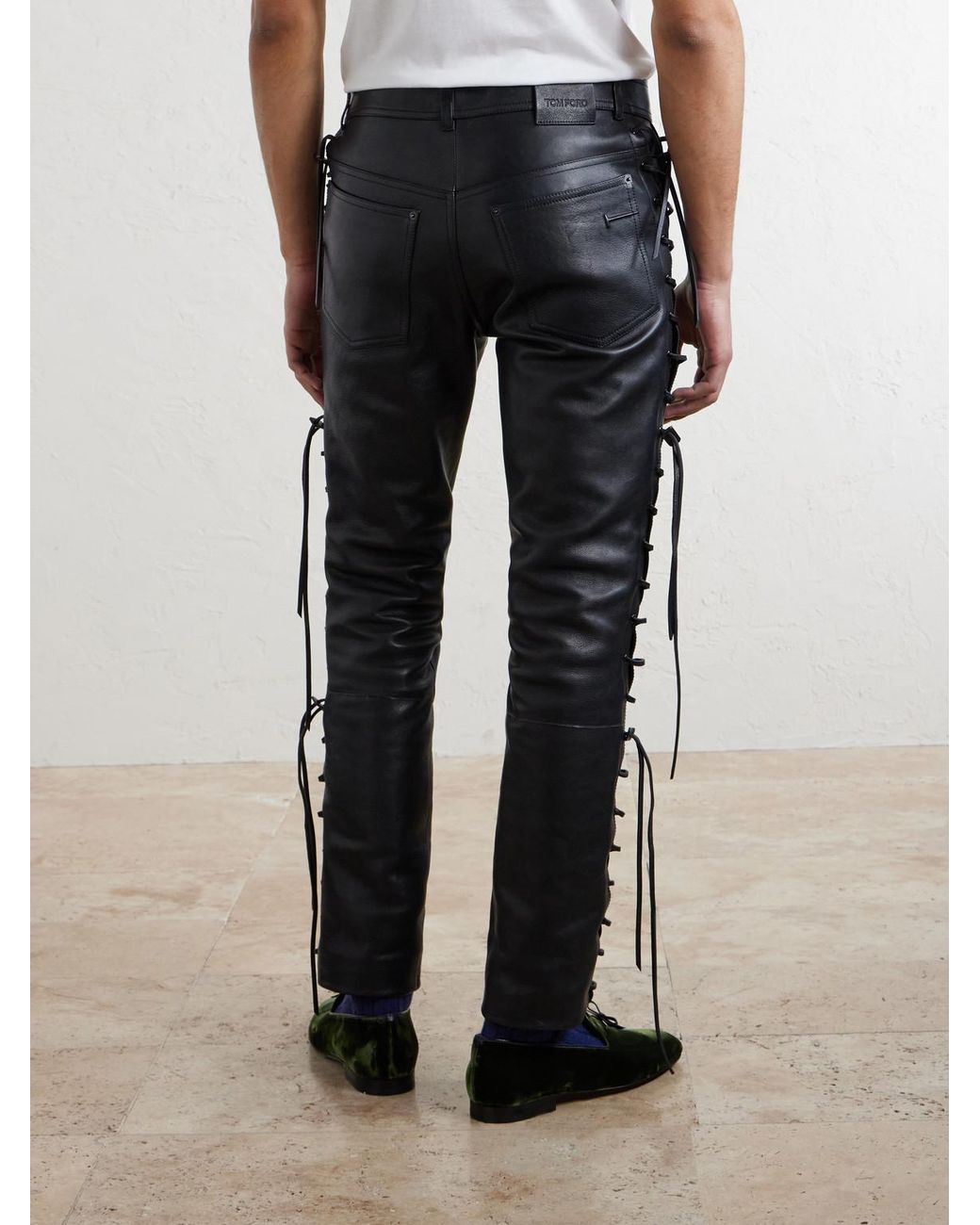 Tom Ford Black Straight-Leg Full-Grain Leather Trousers for men