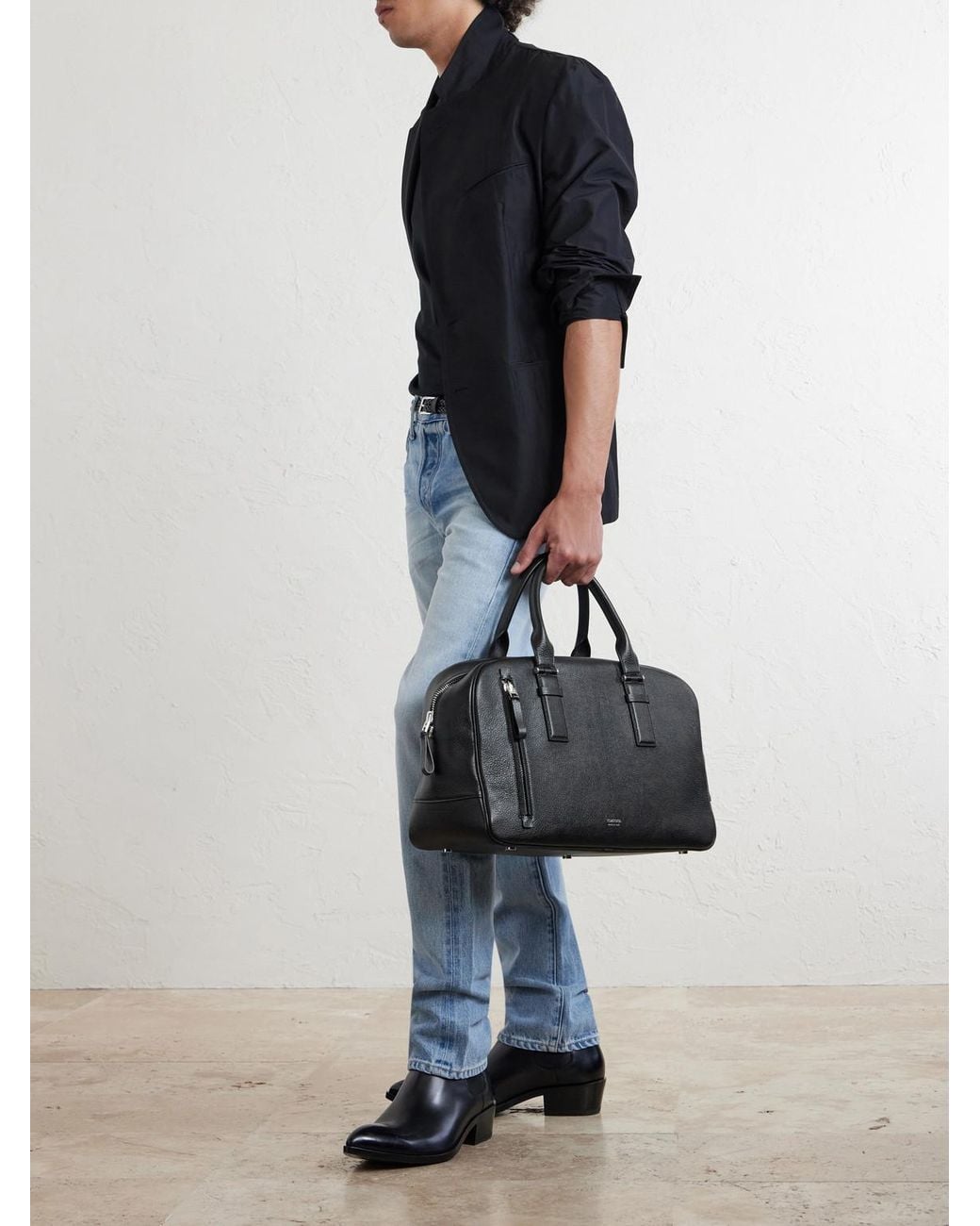 Tom Ford Black Victor Full-grain Leather Weekend Bag for men