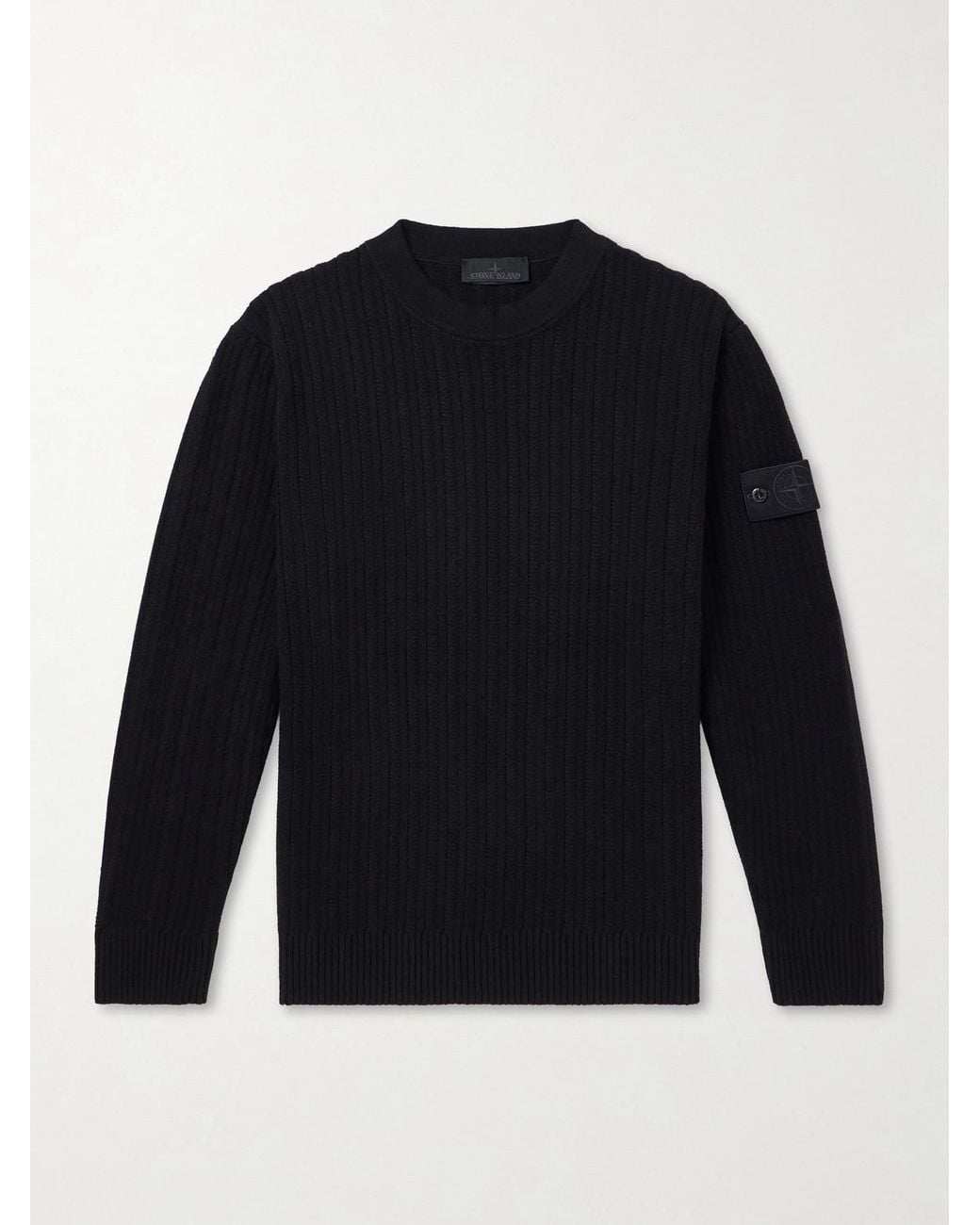 Stone Island Blue Ghost Ribbed Wool And Cashmere-Blend Sweater for men