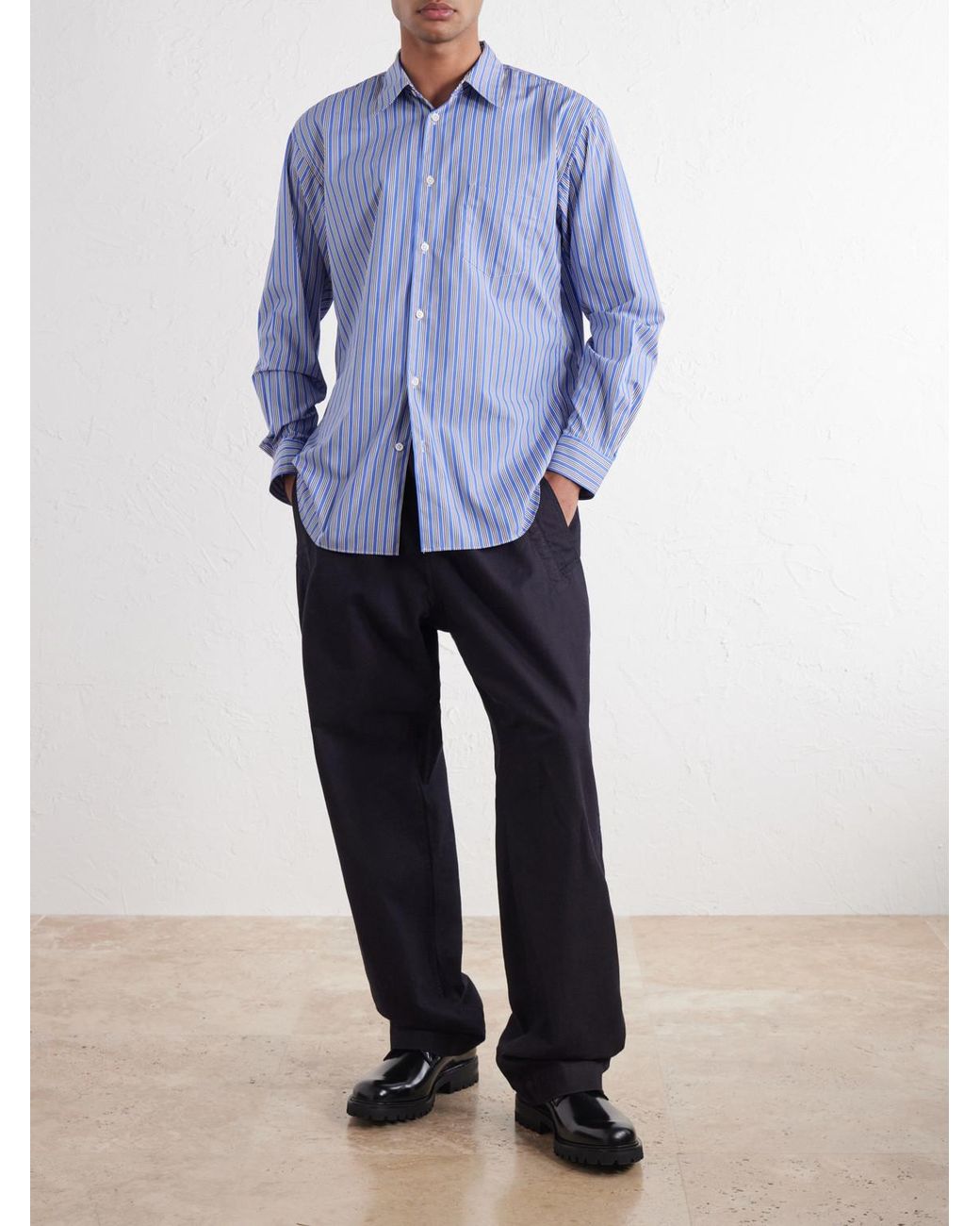 Comme des Garçons Blue Striped Cotton-Poplin Shirt for men