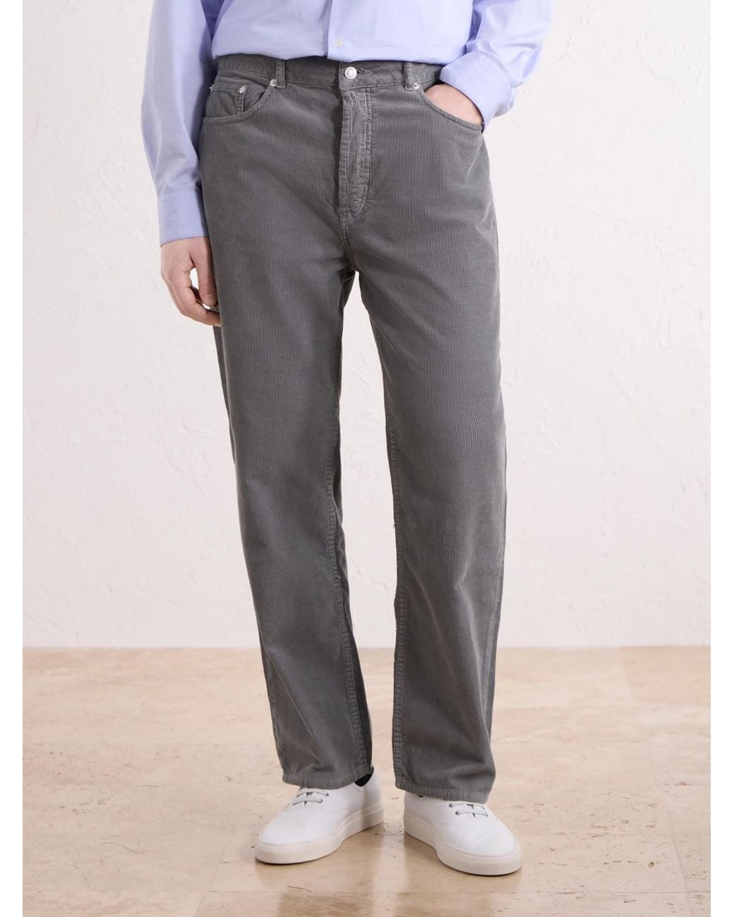 Officine Generale Gray Straight-Leg Cotton-Corduroy Trousers for men
