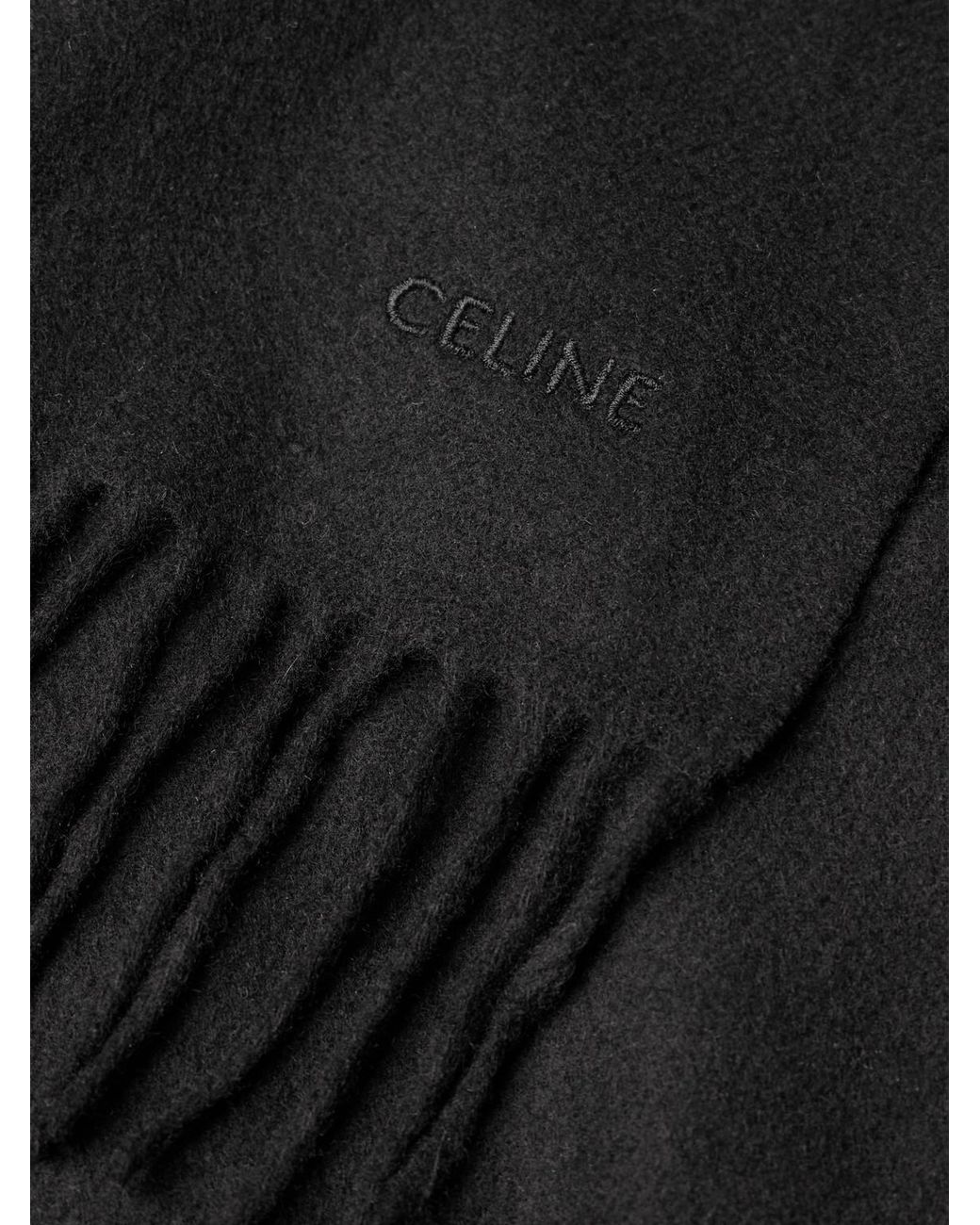Logo-Embroidered Fringed Cashmere Scarf di Céline in Blue da Uomo