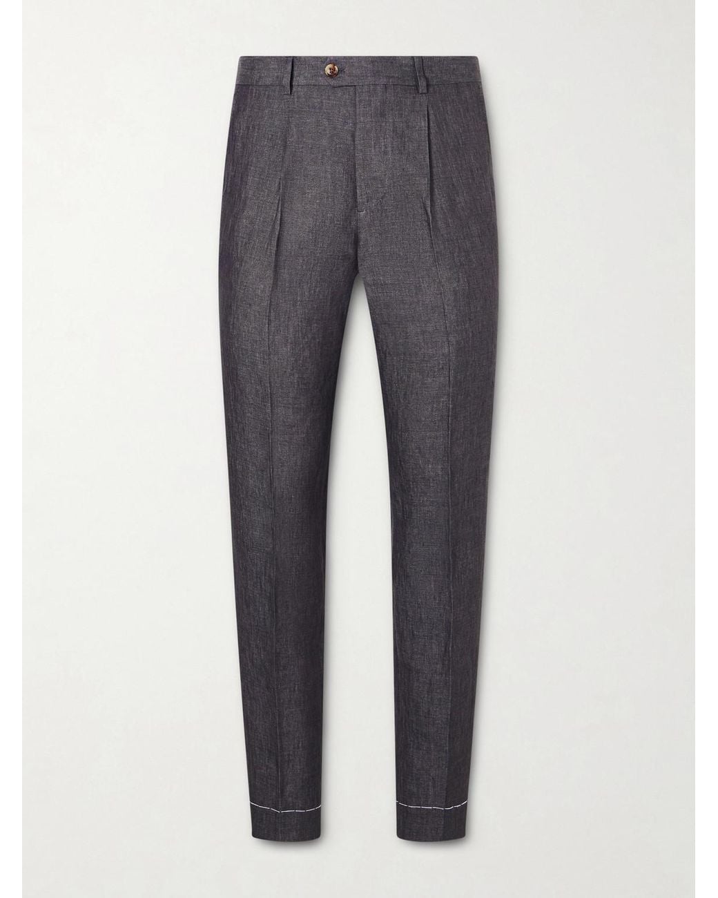 Brunello Cucinelli Gray Slim-fit Pleated Linen Suit Trousers for men