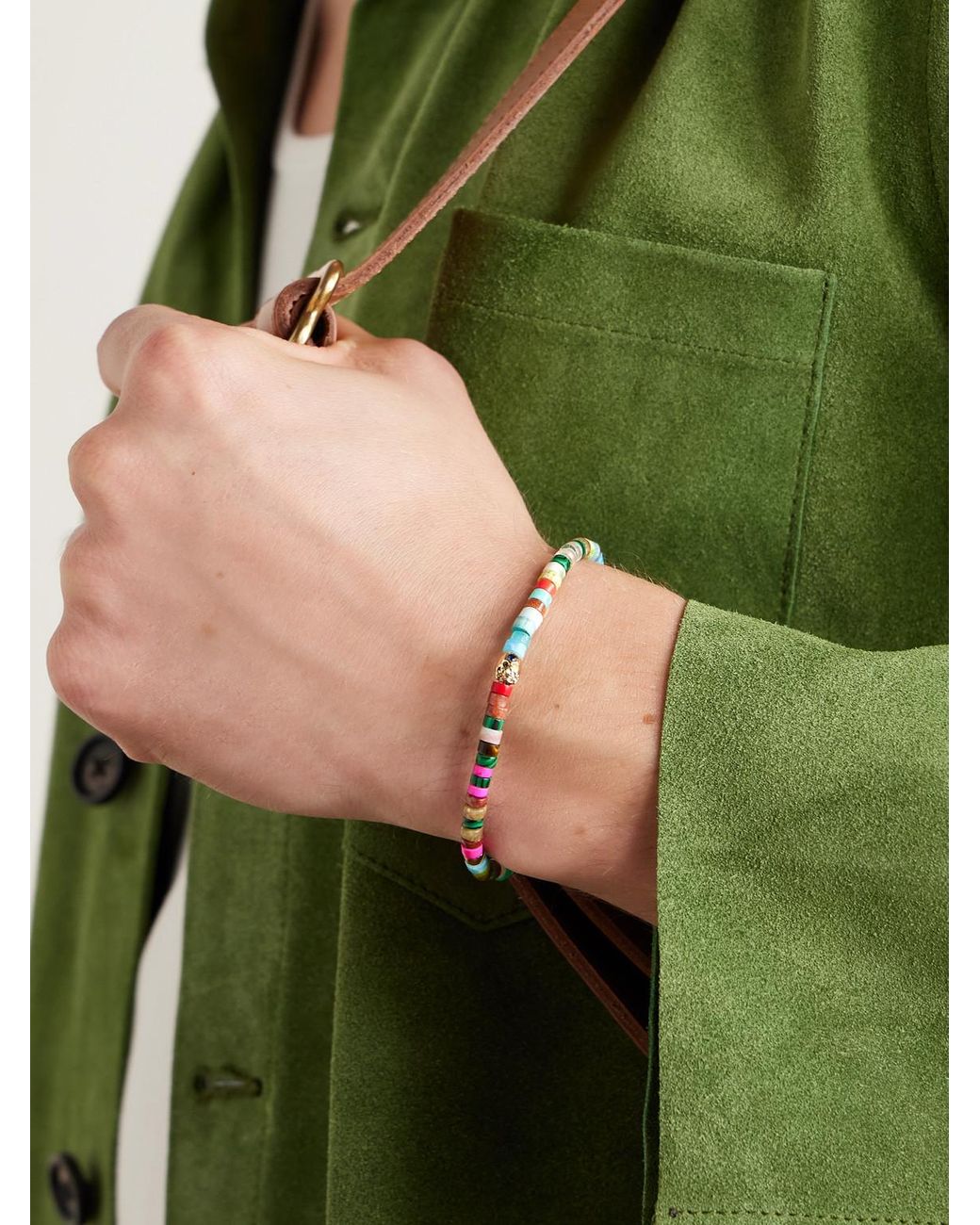 Luis Morais White 14-Karat, Agate And Sapphire Beaded Bracelet for men