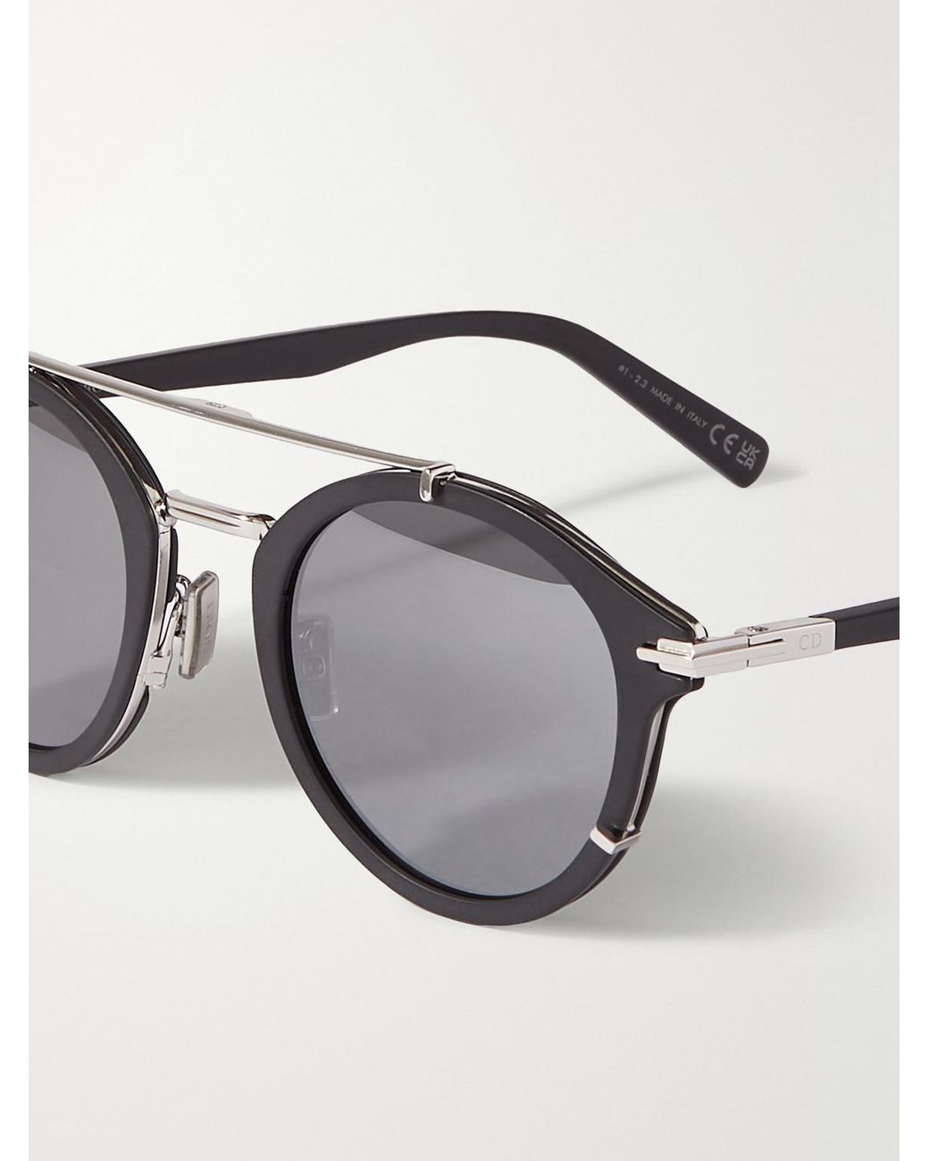 Dior Gray Diorblacksuit R7U Double-Bridge Round-Frame Acetate And-Tone Metal Sunglasses for men