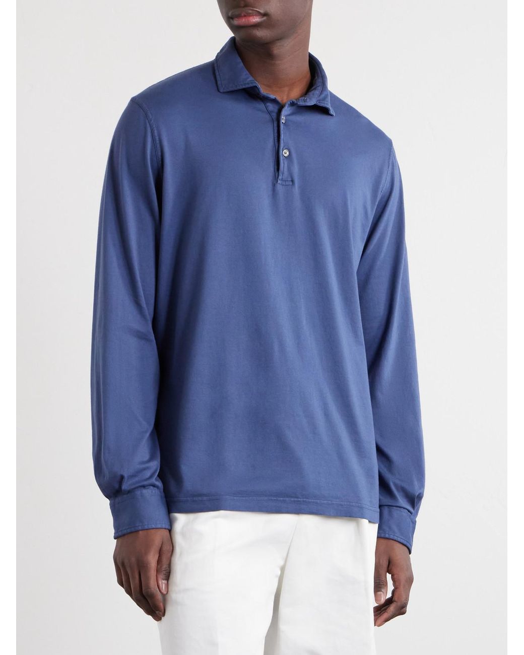 Fedeli Blue Cotton-Jersey Polo Shirt for men
