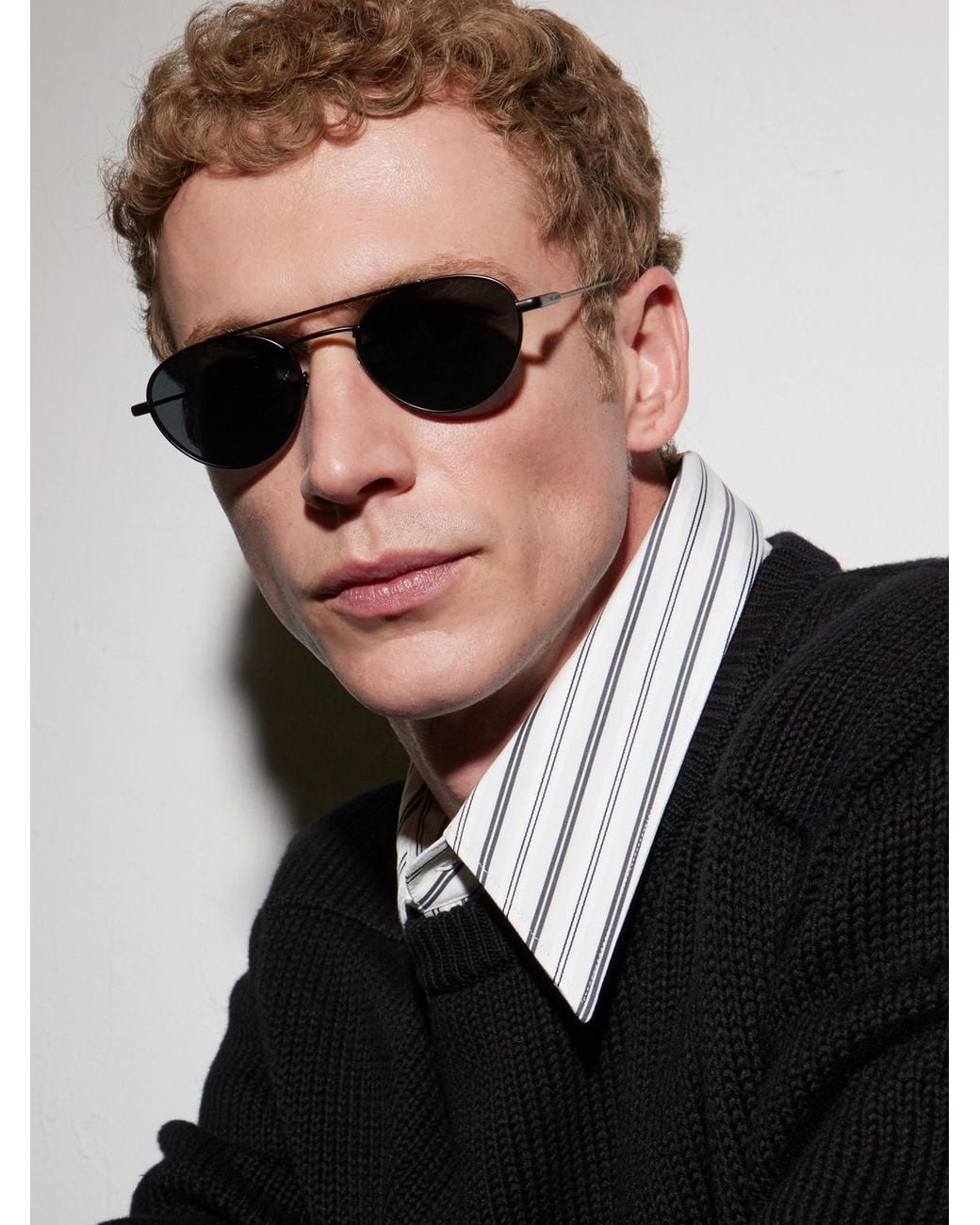 Saint Laurent Blue Double-Bridge Round-Frame Metal Sunglasses for men