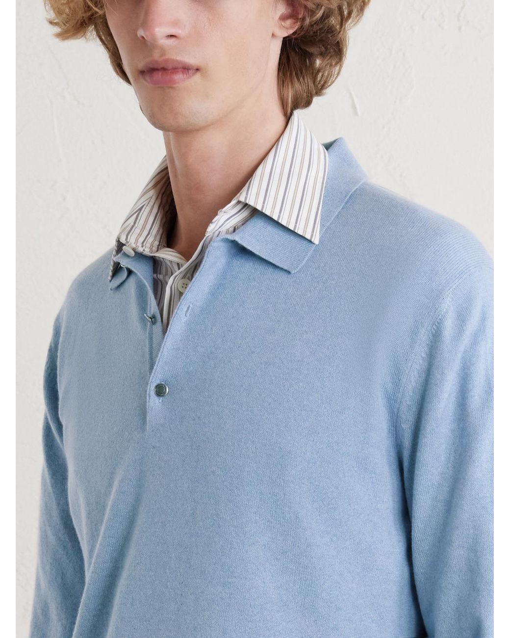Loro Piana Blue Cashmere Polo Shirt for men