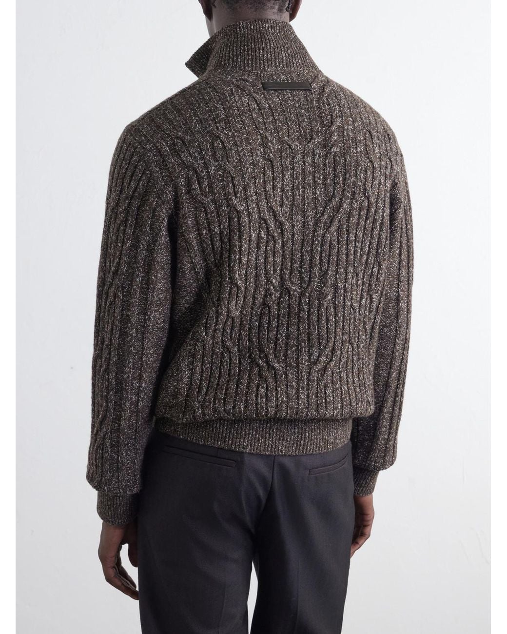 Zegna Gray Cable-Knit Wool And Cashmere-Blend Half-Zip Sweater for men