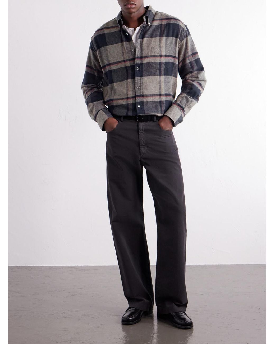 Portuguese Flannel Gray Lumen Oversized Checked Cotton-Flannel Shirt for men