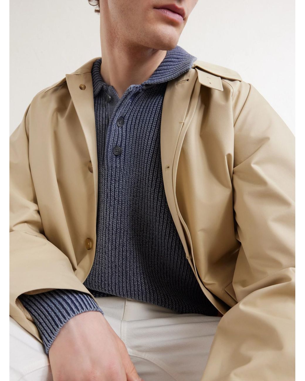 Aimé Leon Dore Blue Knitted Cotton-Blend Polo Sweater for men