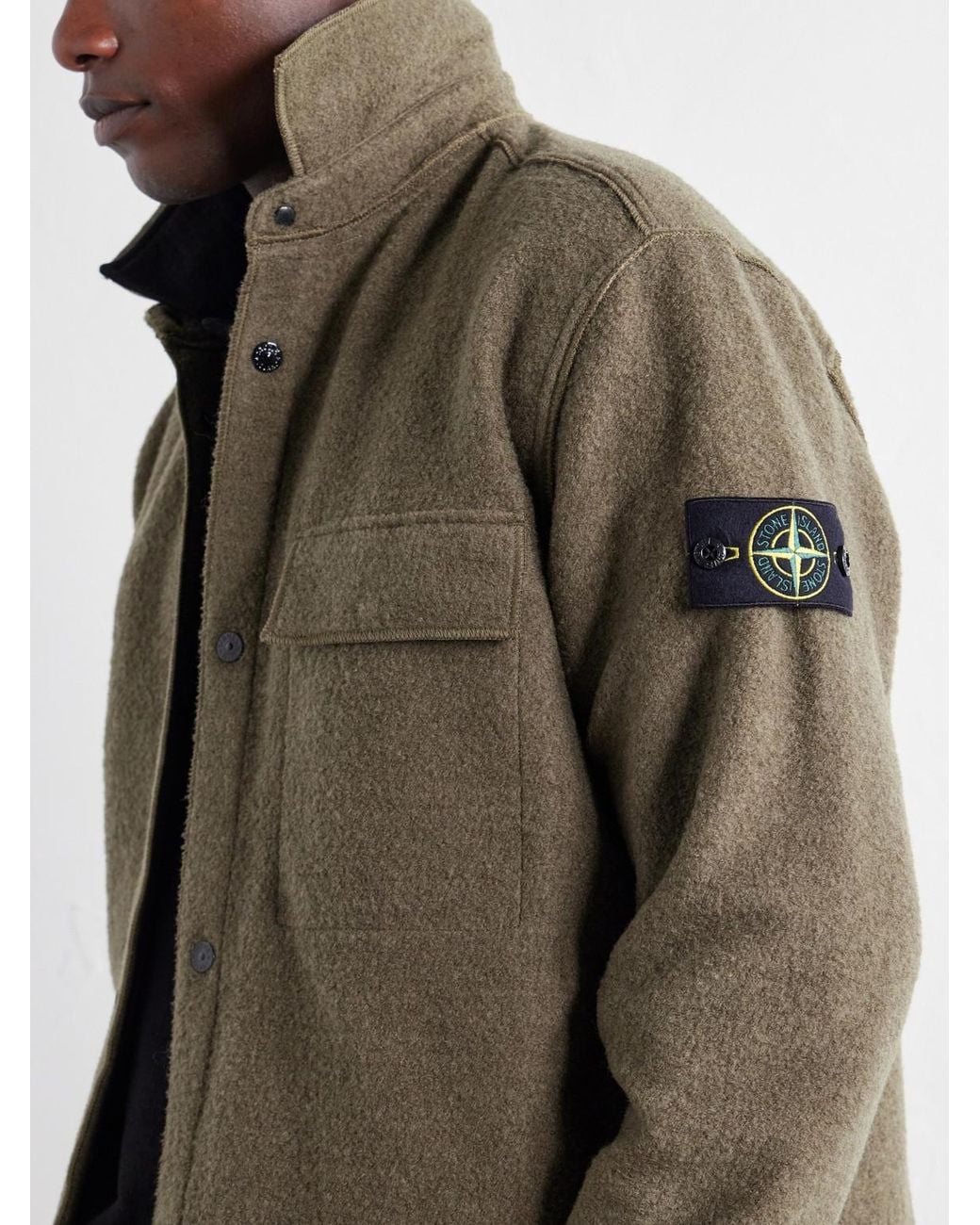 Stone Island Green Micro Bouclé Overshirt for men