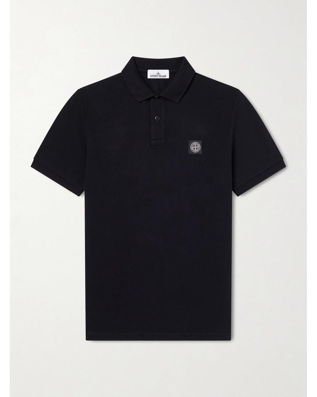Stone Island Black Stretch Cotton-Blend Piqué Polo Shirt for men