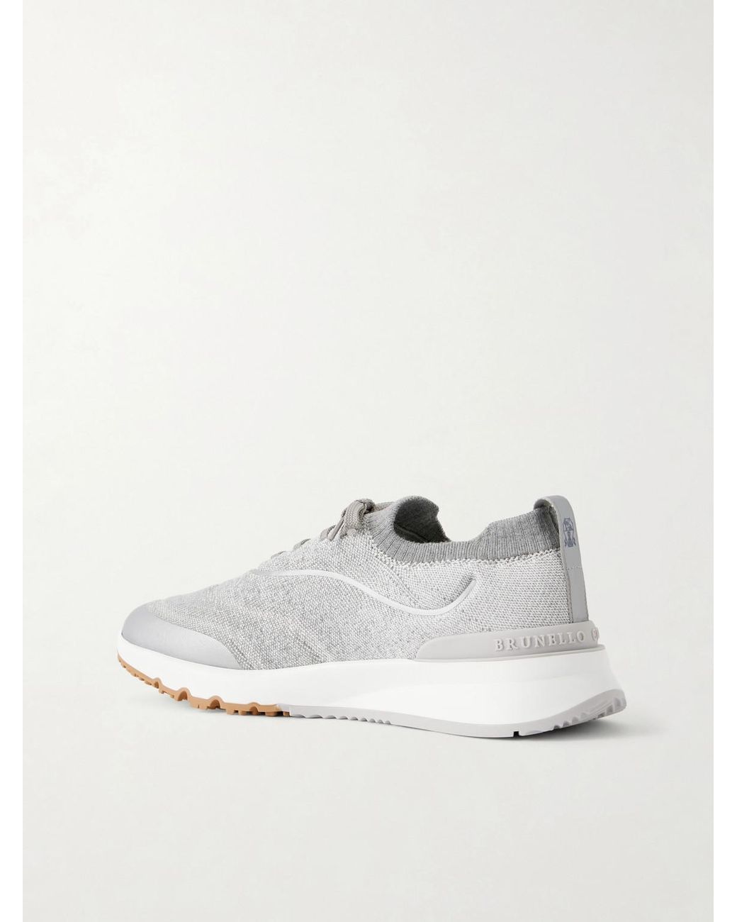 Brunello Cucinelli White Stretch-Knit Sneakers for men
